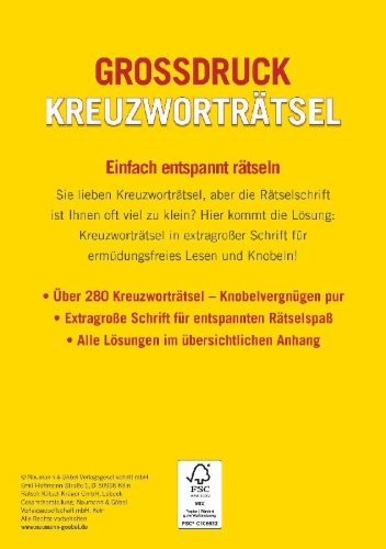 Buchcover und Innenansicht für das Buch: Großdruck Kreuzworträtsel - Band 5 - Über 280 Rätsel in großer Schrift für Senioren & Erwachsene