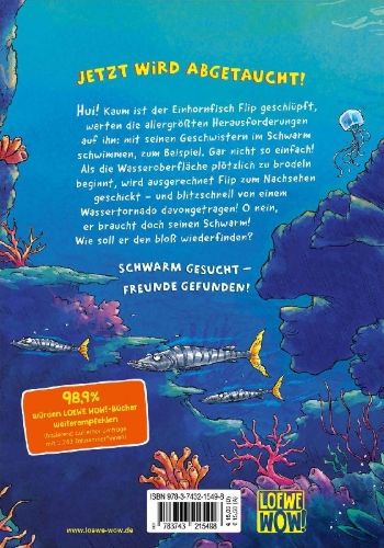 Buchcover und Innenansicht für das Buch: Flip, der Einhornfisch (Band 1) - Der coolste Schwarm der Welt