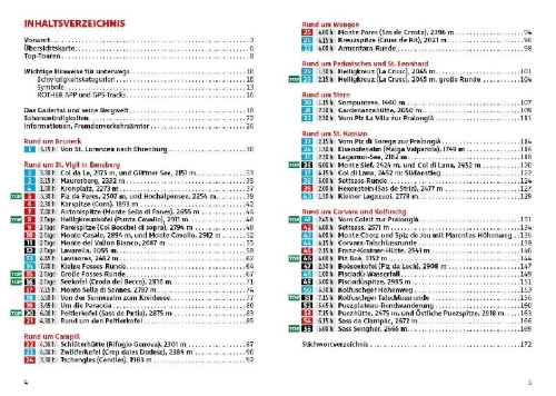 Buchcover und Innenansicht für das Buch: ROTHER Wanderführer Dolomiten - Gadertal: 55 Touren im Val Badia und in den Naturparks Puez-Geisler und Fanes-Sennes-Prags.