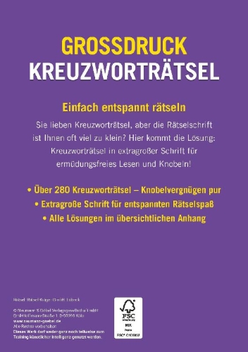 Buchcover und Innenansicht für das Buch: Großdruck Kreuzworträtsel - Band 8 - Über 280 Rätsel in großer Schrift für Senioren & Erwachsene