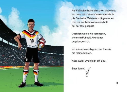 Buchcover und Innenansicht für das Buch: Jamal Musiala. Mein Fußball-Abenteuer beginnt