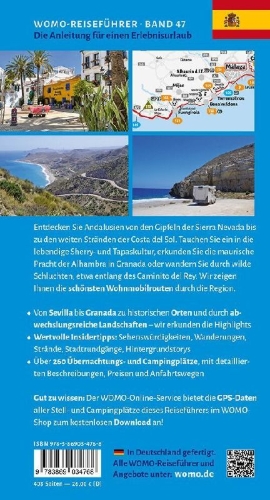 Buchcover und Innenansicht für das Buch: Entdeckertouren mit dem Wohnmobil Andalusien