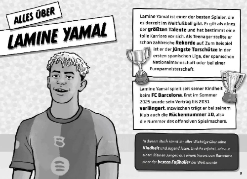 Buchcover und Innenansicht für das Buch: Mein Fußballheld Lamine Yamal - Seine Geschichte, seine Spiele, seine Rekorde