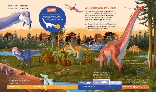 Buchcover und Innenansicht für das Buch: WAS IST WAS Kids Dinosaurier. Gefährlich, gigantisch, genial