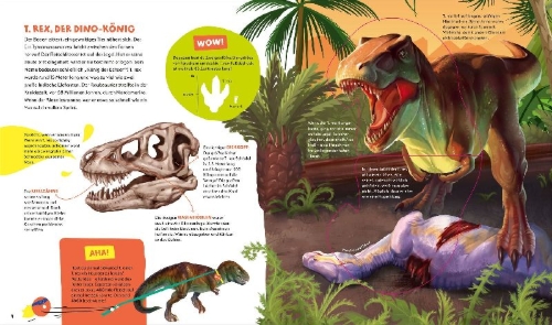 Buchcover und Innenansicht für das Buch: WAS IST WAS Kids Dinosaurier. Gefährlich, gigantisch, genial
