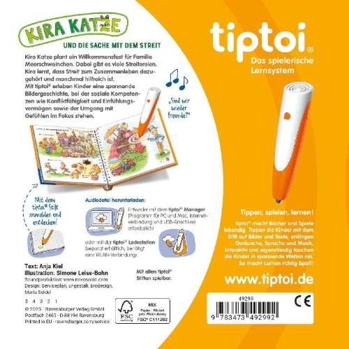 Buchcover und Innenansicht für das Buch: tiptoi® Bildergeschichten über den Umgang mit Gefühlen - Kira Katze und die Sache mit dem Streit