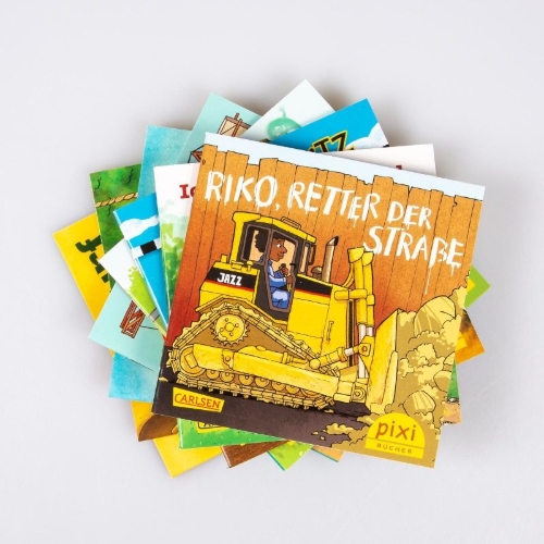 Buchcover und Innenansicht für das Buch: Pixi-Bundle 8er Serie 276: Pixis Fahrzeuge auf der Baustelle (8x1 Exemplar)