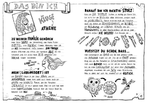 Buchcover und Innenansicht für das Buch: Ich, Athene, und die mutigen Frauen aus Olympia - Live aus dem alten Griechenland
