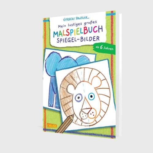 Buchcover und Innenansicht für das Buch: Mein lustiges großes Malspielbuch: Spiegel-Bilder (ab 6 Jahren)
