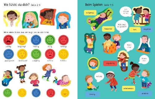 Buchcover und Innenansicht für das Buch: Mein erstes Stickerbuch: Gefühle