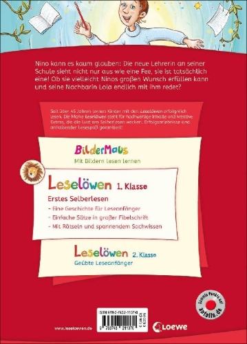 Buchcover und Innenansicht für das Buch: Leselöwen 1. Klasse - Hilfe, unsere Lehrerin kann zaubern!