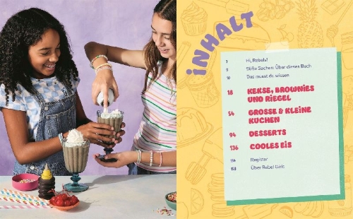 Buchcover und Innenansicht für das Buch: Rebel Girls - das Original. Cookbook for Rebel Girls Sweet