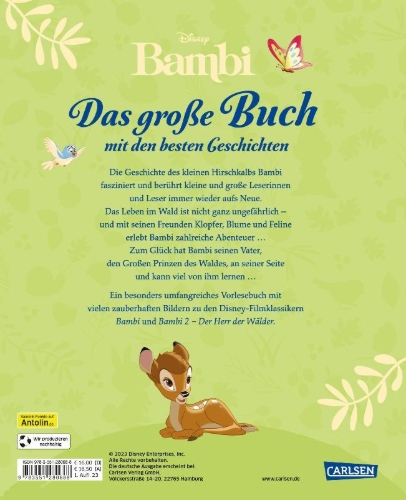 Buchcover und Innenansicht für das Buch: Disney: Bambi - Das große Buch mit den besten Geschichten