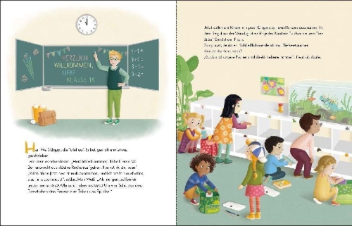 Buchcover und Innenansicht für das Buch: Hallo Schule, hier kommt Ben! - Ein Mitmach-Bilderbuch zum Schulanfang