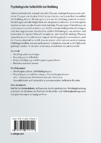 Buchcover und Innenansicht für das Buch: Psychologische Selbsthilfe bei Mobbing