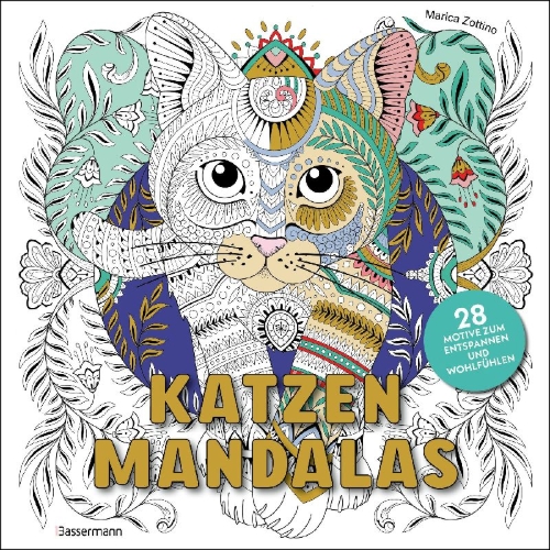 Buchcover und Innenansicht für das Buch: Katzen-Mandalas - 28 Motive zum Entspannen und Wohlfühlen