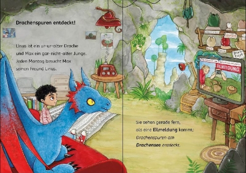 Buchcover und Innenansicht für das Buch: Leselöwen 1. Klasse - Drachenfreund gesucht!