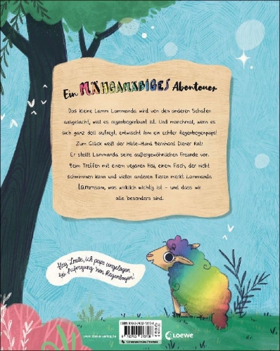 Buchcover und Innenansicht für das Buch: Lammande und der Regenpogenpups (AT)