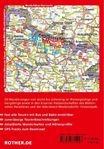 Buchcover und Innenansicht für das Buch: ROTHER Wanderführer Riesengebirge. 50 Touren