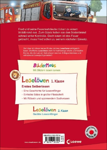 Buchcover und Innenansicht für das Buch: Leselöwen 1. Klasse - Achtung, Feuerwehr im Einsatz!
