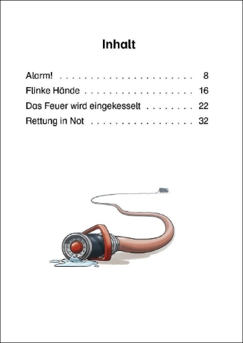 Buchcover und Innenansicht für das Buch: Leselöwen 1. Klasse - Achtung, Feuerwehr im Einsatz!