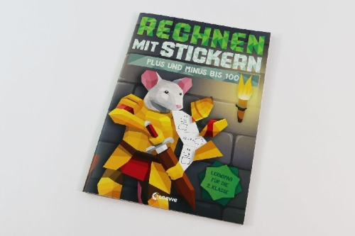 Buchcover und Innenansicht für das Buch: Rechnen mit Stickern - Plus und Minus bis 100