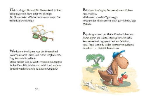 Buchcover und Innenansicht für das Buch: Der kleine Drache Kokosnuss - Drachenwitze für die Schule