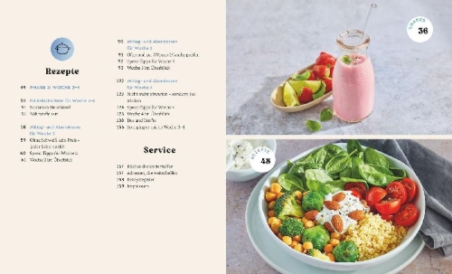 Buchcover und Innenansicht für das Buch: Abnehmen am Bauch - Das Rezeptbuch