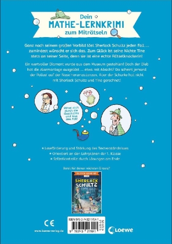 Buchcover und Innenansicht für das Buch: Mathe-Lernkrimi - Sherlock Schultz und der unsichtbare Diamant