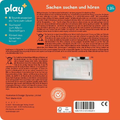 Buchcover und Innenansicht für das Buch: Play+ Mein allererstes Soundbuch Tierkinder - ab 12 Monate