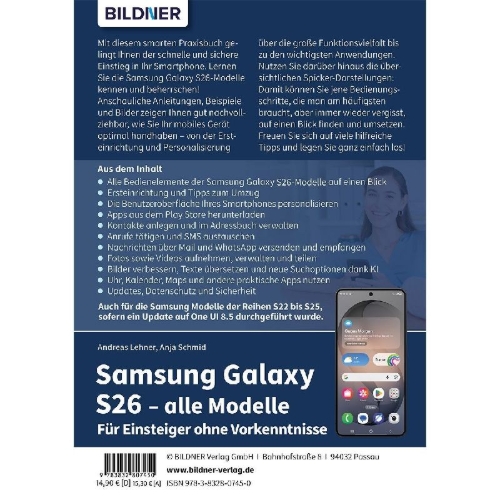 Buchcover und Innenansicht für das Buch: Samsung Galaxy S26 - alle Modelle - Für Einsteiger ohne Vorkenntnisse