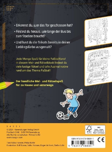 Buchcover und Innenansicht für das Buch: Mein Mal- und Rätselspaß: Fußball
