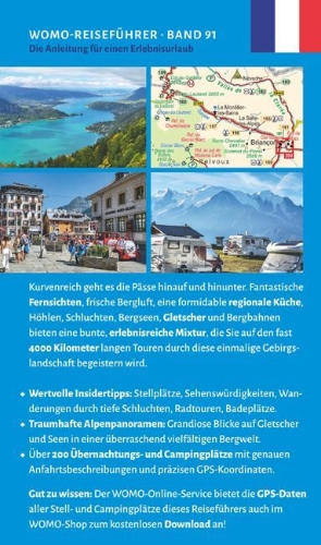 Buchcover und Innenansicht für das Buch: Entdeckertouren mit dem Wohnmobil Französische Alpen