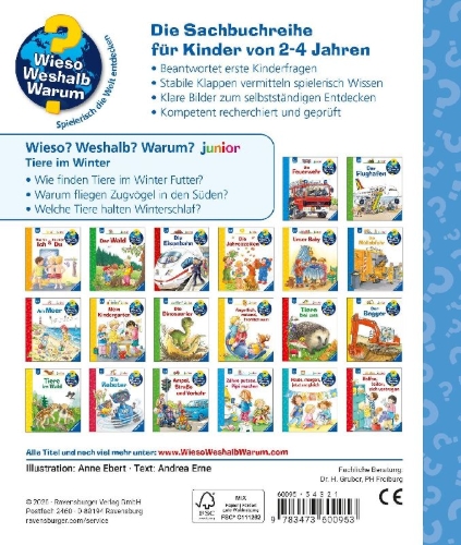 Buchcover und Innenansicht für das Buch: Wieso? Weshalb? Warum? junior, Band 31 - Tiere im Winter
