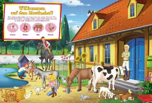 Buchcover und Innenansicht für das Buch: Bibi & Tina: Mein großes Suchbuch