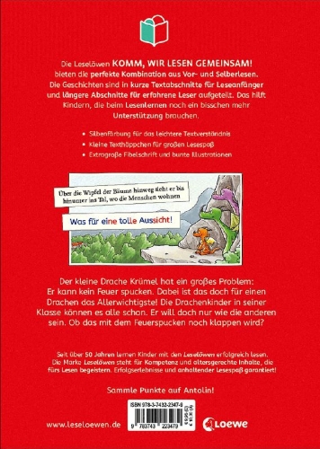 Buchcover und Innenansicht für das Buch: Leselöwen - Komm, wir lesen gemeinsam! - Der kleine Drache Krümel