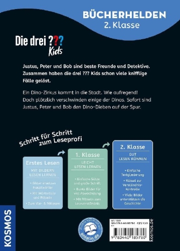 Buchcover und Innenansicht für das Buch: Die drei ??? Kids, Bücherhelden 2. Klasse, Achtung, Dinos!