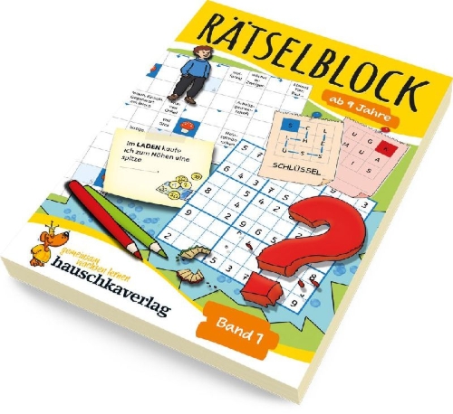 Buchcover und Innenansicht für das Buch: Rätselblock ab 9 Jahre, Band 1, A5-Block