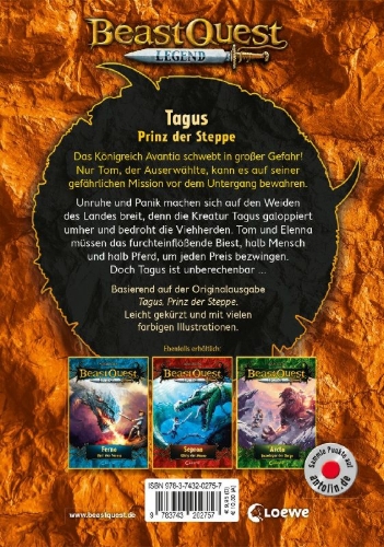 Buchcover und Innenansicht für das Buch: Beast Quest Legend (Band 4) - Tagus, Prinz der Steppe