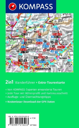 Buchcover und Innenansicht für das Buch: KOMPASS Wanderführer Naturpark Karwendel, 60 Touren mit Extra-Tourenkarte