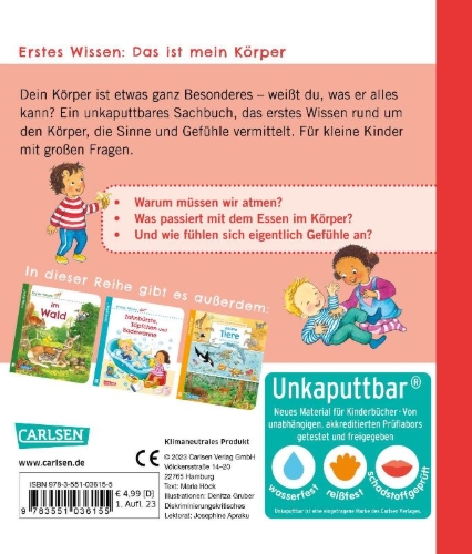 Buchcover und Innenansicht für das Buch: Unkaputtbar: Erstes Wissen: Das ist mein Körper