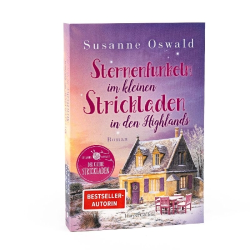 Buchcover und Innenansicht für das Buch: Sternenfunkeln im kleinen Strickladen in den Highlands