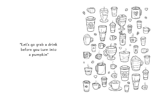 Buchcover und Innenansicht für das Buch: The Pumpkin Spice Café Coloring Book