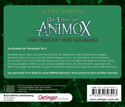 Buchcover und Innenansicht für das Buch: Die Erben der Animox 4. Der Verrat des Kaimans