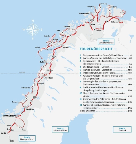Buchcover und Innenansicht für das Buch: Entdeckertouren mit dem Wohnmobil Norwegen Der Norden