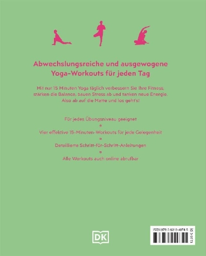 Buchcover und Innenansicht für das Buch: 15 Minuten Yoga für jeden Tag