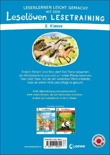 Buchcover und Innenansicht für das Buch: Leselöwen Lesetraining 2. Klasse - Das verletzte Wildpferd