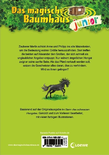 Buchcover und Innenansicht für das Buch: Das magische Baumhaus junior (Band 42) - Das rätselhafte schwarze Pferd