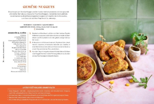Buchcover und Innenansicht für das Buch: Healthy Food, Happy Me - Antientzündliche Ernährung für Frauen