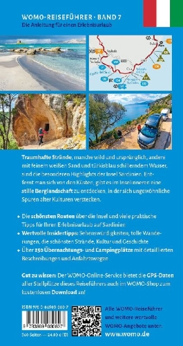 Buchcover und Innenansicht für das Buch: Entdeckertouren mit dem Wohnmobil Sardinien